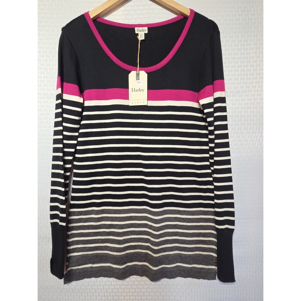 NWT Hatley Women's Striped Sweater Black Cream Pink Long Sleeve Medium M Soft